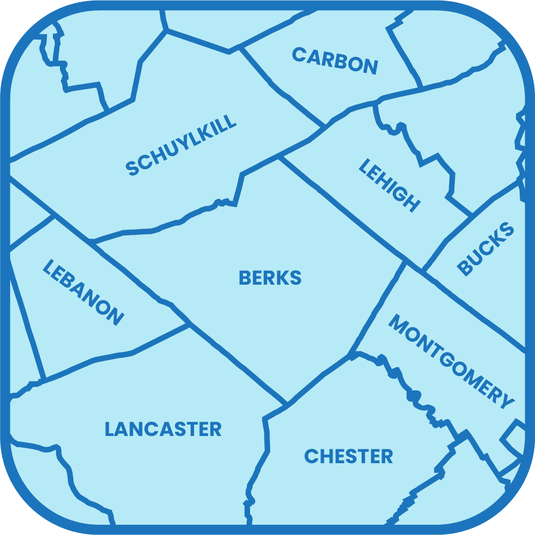 Map of Berks County and its surrounding counties